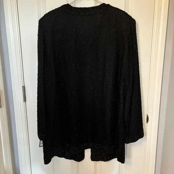 Stenay Women's Size 2X Jacket Silk Beaded Black Evening Cocktail Open Front NWT